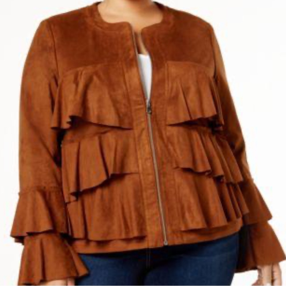 INC International Concepts Faux Suede Ruffle Jacket Women's 1X Full Zip New